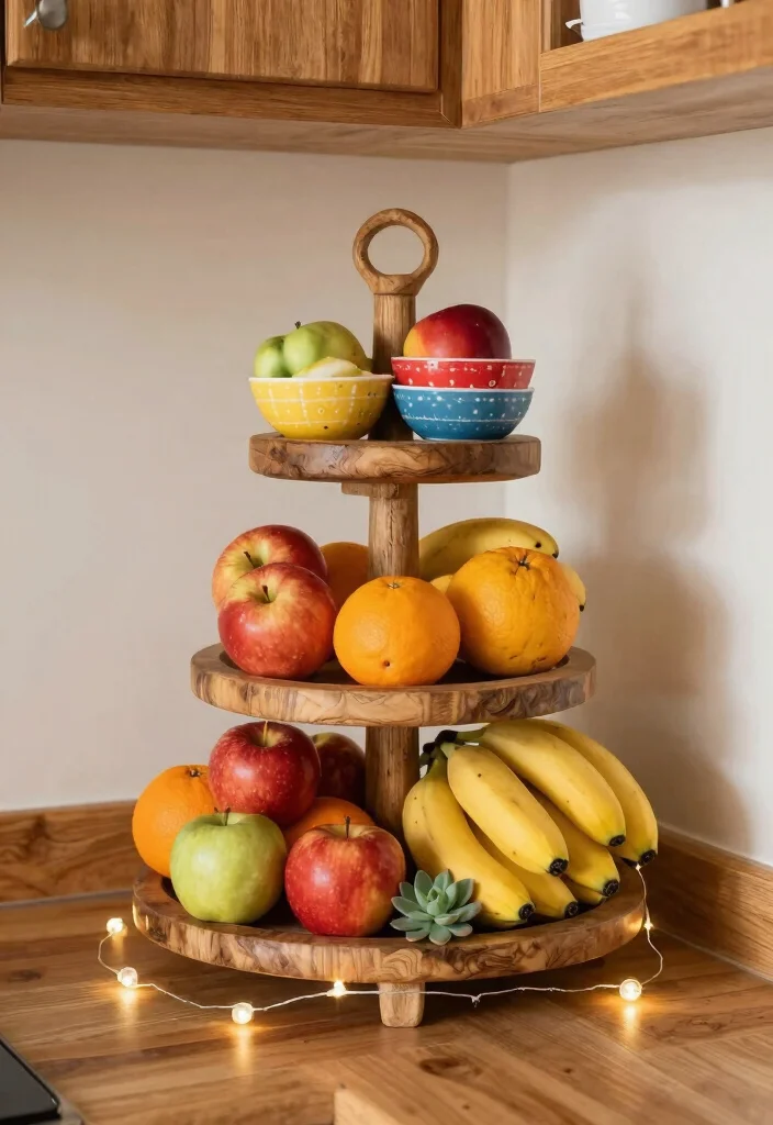 10 Kitchen Counter Corner Decor Ideas That Look Intentional 2. Rustic Tiered Stand 0