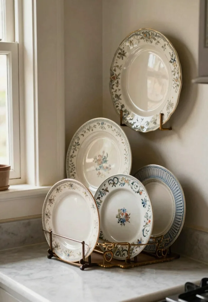 10 Kitchen Counter Corner Decor Ideas That Look Intentional 7. Vintage Plate Collection 0