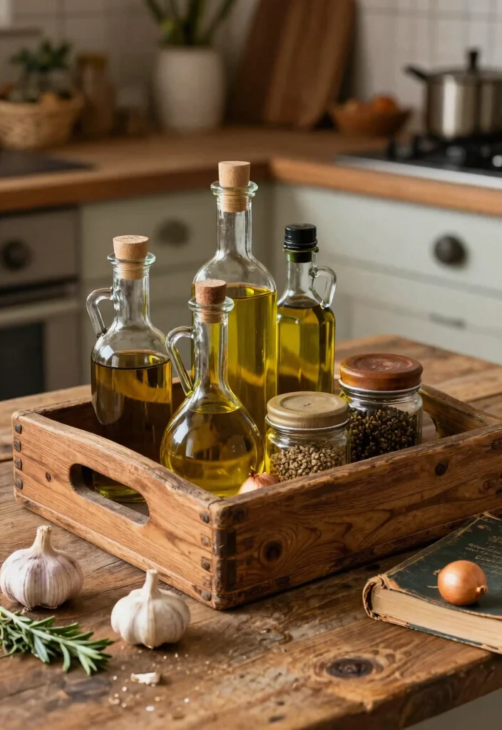 10 Kitchen Oil Tray Ideas That Keep Counters Clean 2. Rustic Wood Charm 0