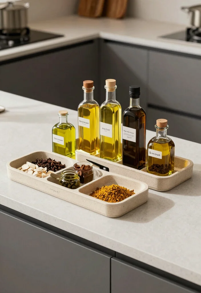 10 Kitchen Oil Tray Ideas That Keep Counters Clean 8. Stylish Stackable Trays 0