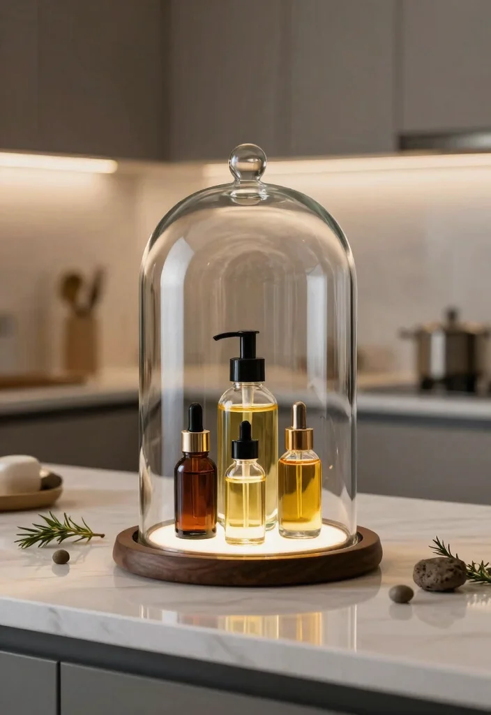 10 Kitchen Oil Tray Ideas That Keep Counters Clean 9. Elegant Glass Cloche Display 0