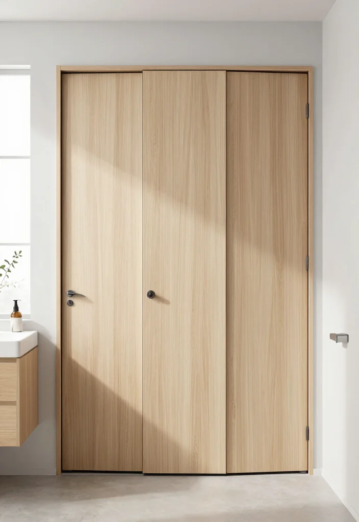 10 Small Bathroom Door Ideas That Save Space 10. Minimalist Folding Doors 0