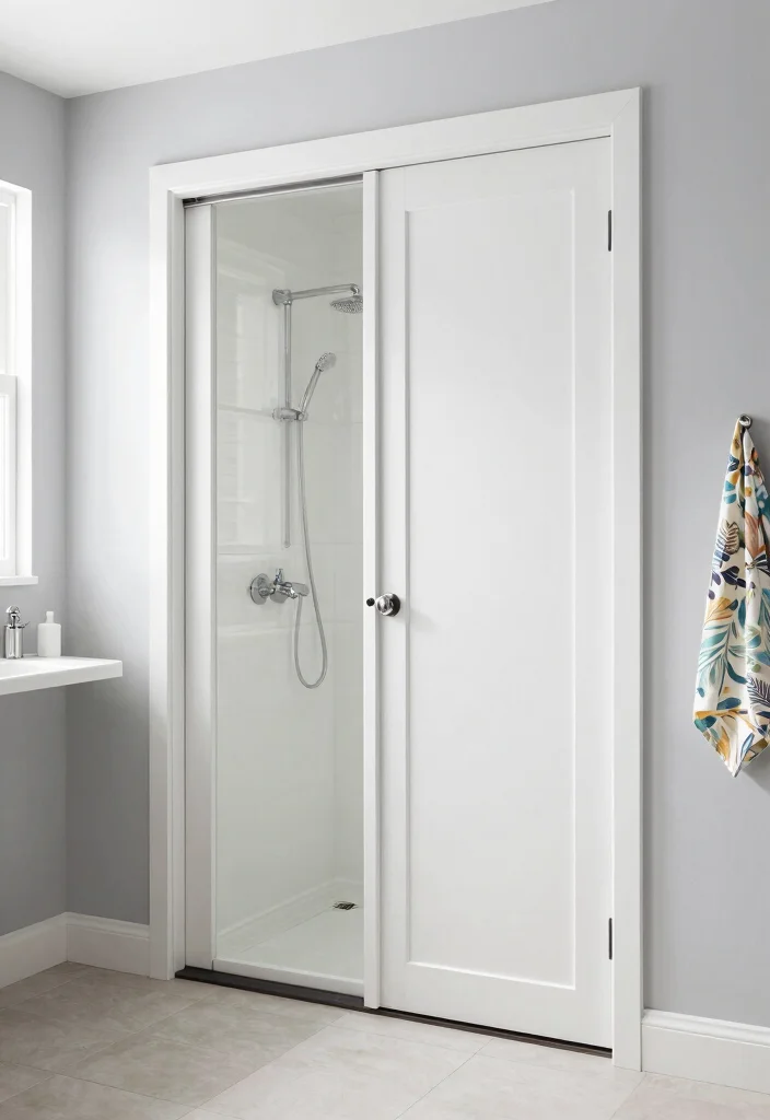 10 Small Bathroom Door Ideas That Save Space 2. Bi Fold Doors 0