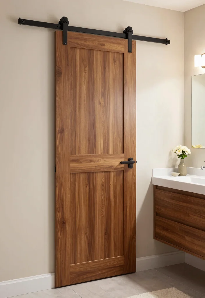 10 Small Bathroom Door Ideas That Save Space 6. Pocket Barn Doors 0