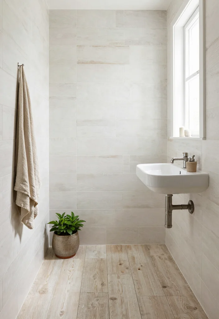 10 Small Bathroom Flooring Ideas That Make Rooms Feel Bigger 10. Whitewashed Wood Look Tiles 0