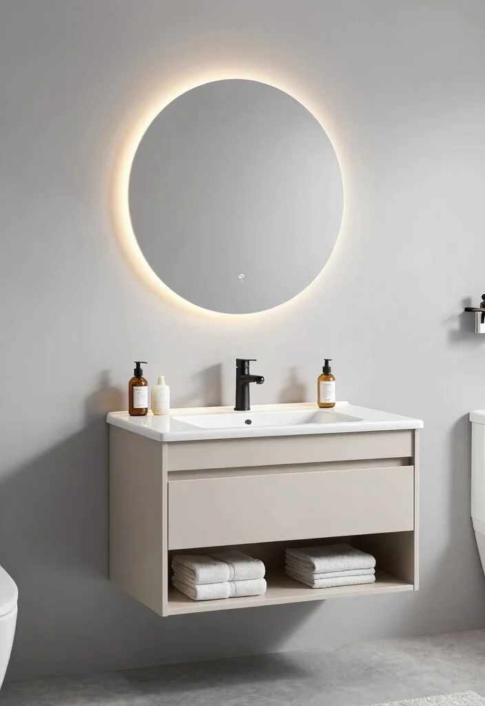 10 Small Grey Bathroom Ideas That Feel Bigger 2. Floating Vanities for Maximum Space 0