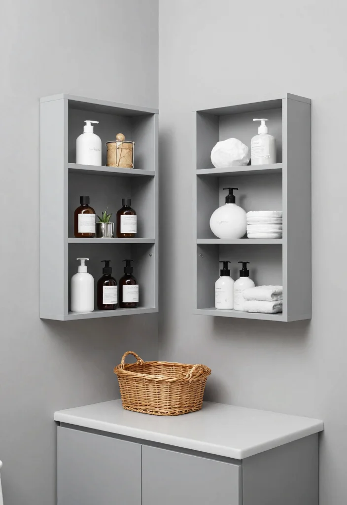 10 Small Grey Bathroom Ideas That Feel Bigger 6. Minimalist Storage Solutions 0