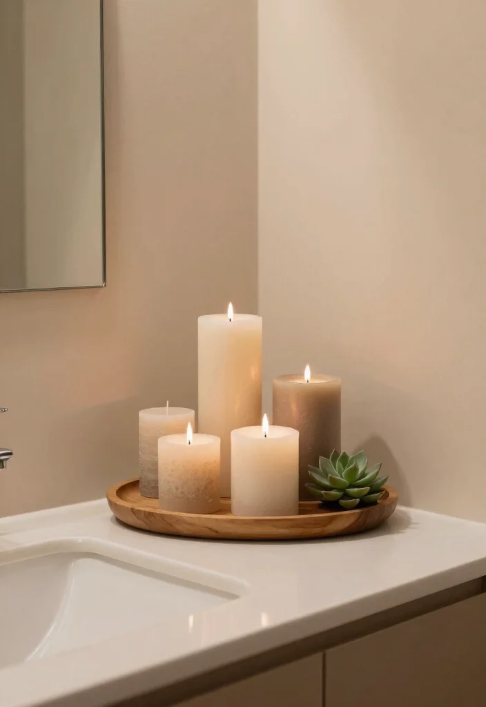 12 Bathroom Counter Decor Ideas That Look Styled 4. Minimalistic Candle Displays 0