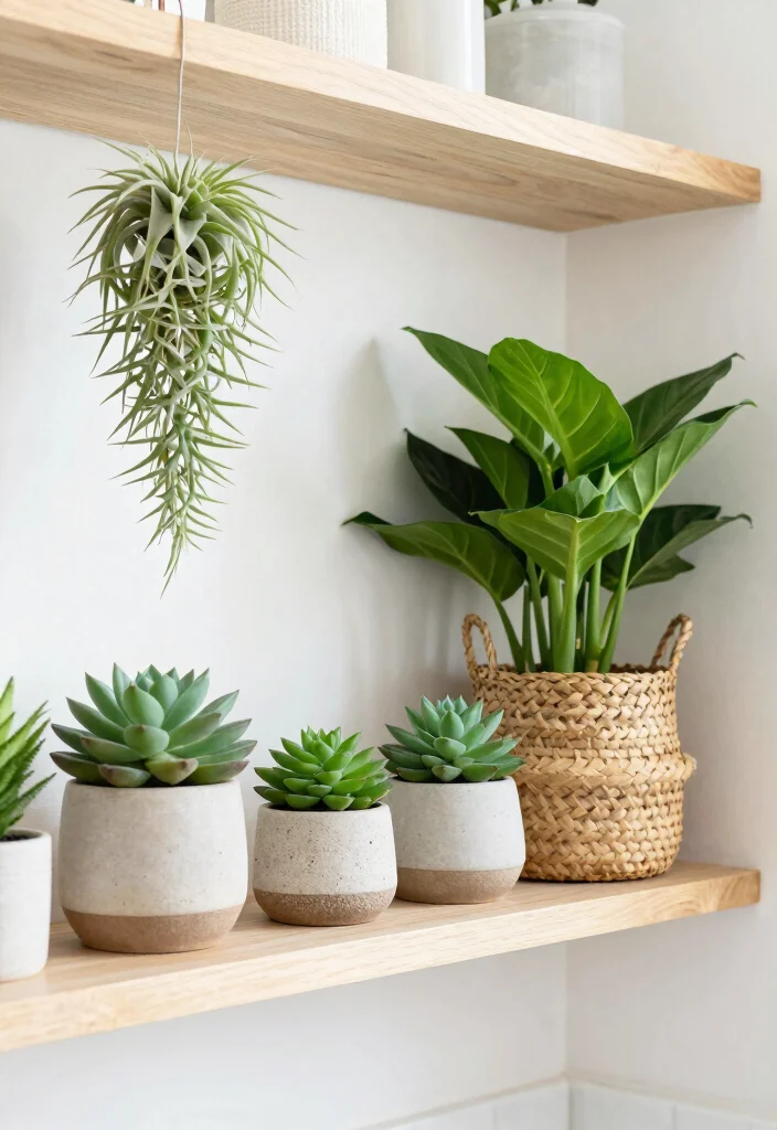 12 Bathroom Shelf Decor Ideas That Feel Intentional 4. Greenery Galore 0