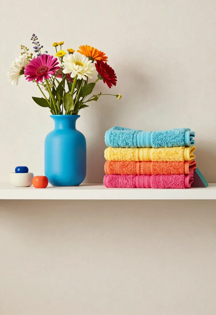 12 Bathroom Shelf Decor Ideas That Feel Intentional 9. Color Pops 0