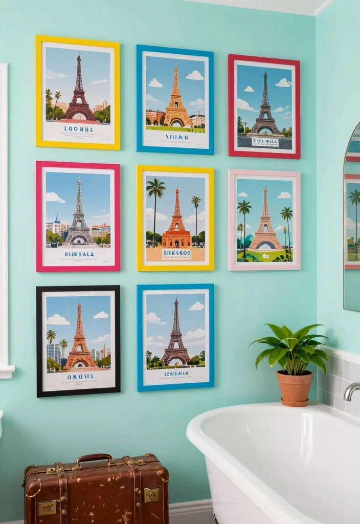 12 Bathroom Wall Art Ideas That Add Personality 2. Quirky Travel Posters 0