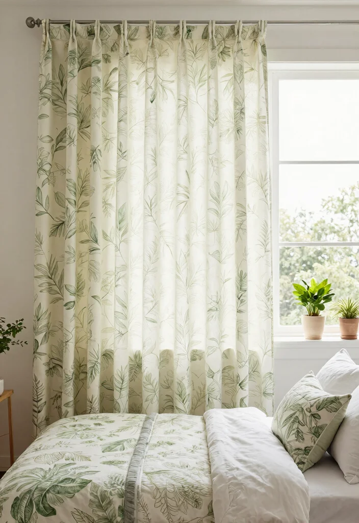 12 Bedroom Curtain Ideas That Frame the Space 10. Botanical Print Curtains 0
