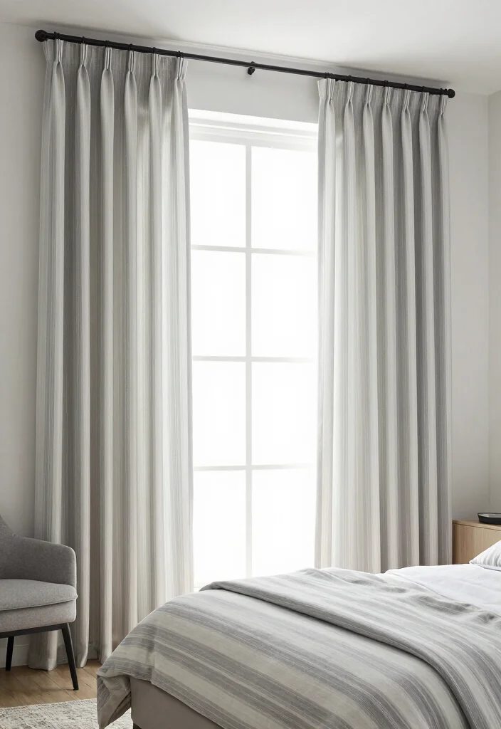 12 Bedroom Curtain Ideas That Frame the Space 11. Striped Curtains 0