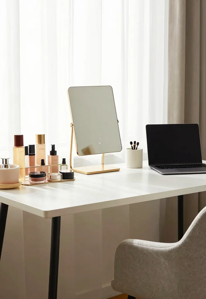 12 Bedroom Vanity Ideas for Beauty and Storage 13 12 Bedroom Vanity Ideas for Beauty and Storage 3. Multi Functional Desk and Vanity Combo 0