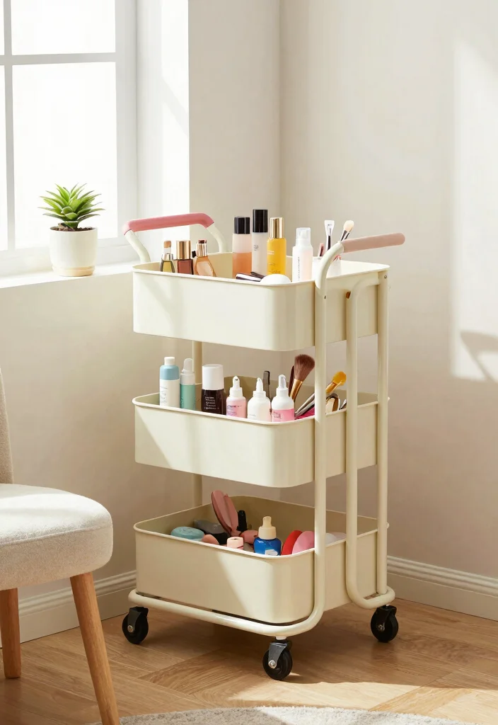 12 Bedroom Vanity Ideas for Beauty and Storage 35 12 Bedroom Vanity Ideas for Beauty and Storage 5. A Makeup Cart for Flexible Storage 0