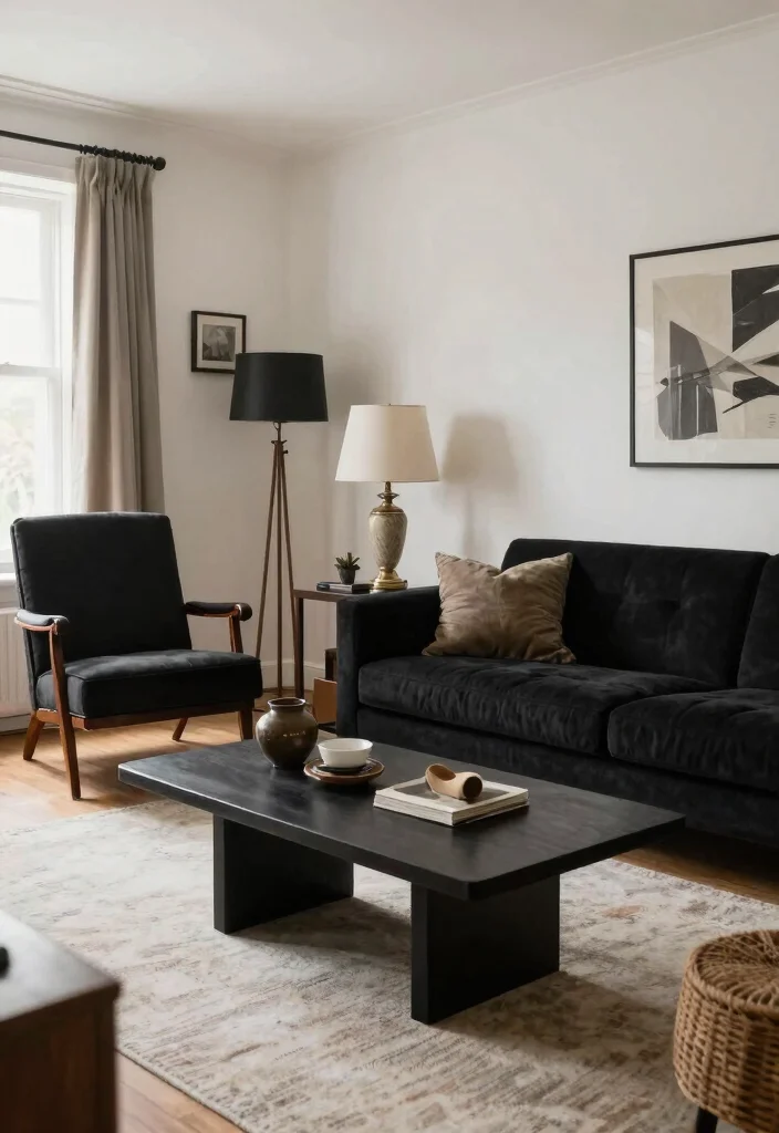 12 Black Apartment Living Room Ideas That Feel Chic 50 12 Black Apartment Living Room Ideas That Feel Chic 10. Vintage Accents 0