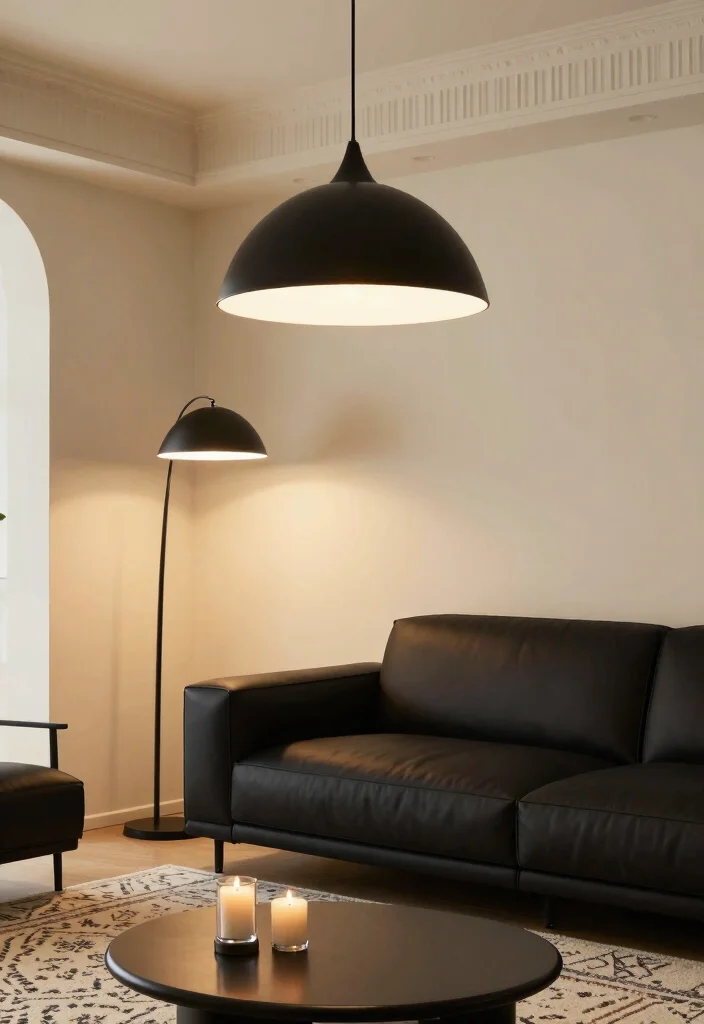 12 Black Apartment Living Room Ideas That Feel Chic 25 12 Black Apartment Living Room Ideas That Feel Chic 5. Statement Lighting 0