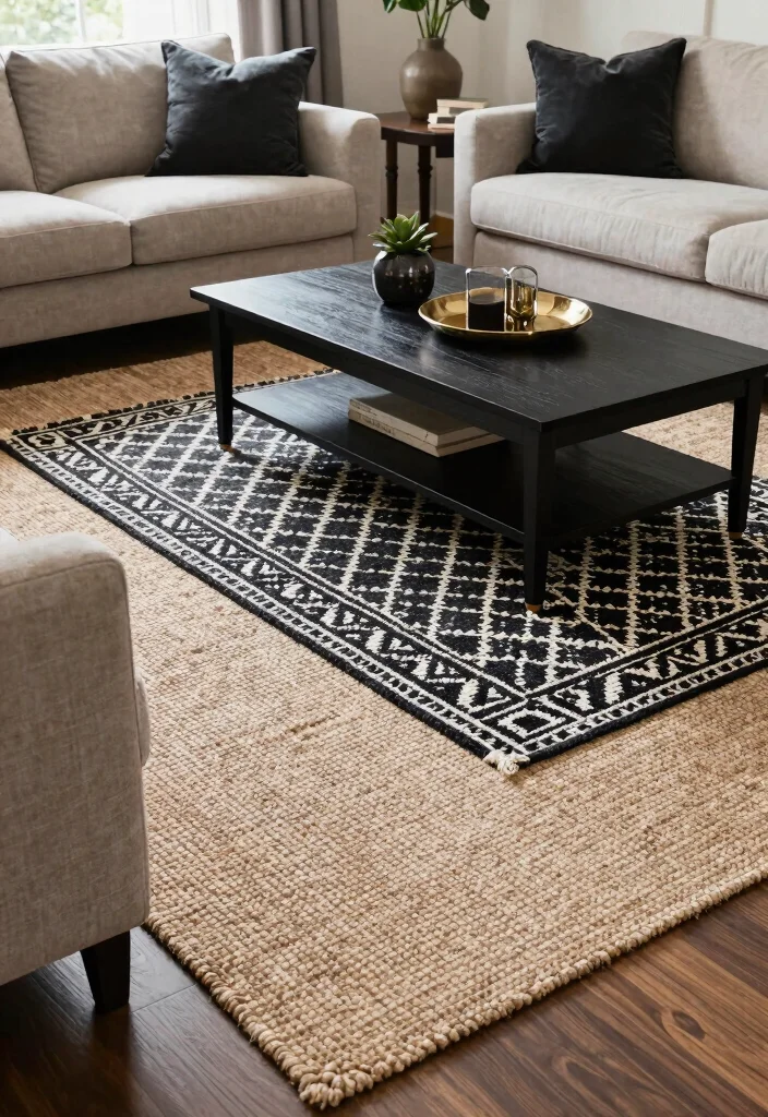 12 Black Apartment Living Room Ideas That Feel Chic 38 12 Black Apartment Living Room Ideas That Feel Chic 8. Layering Rugs 0