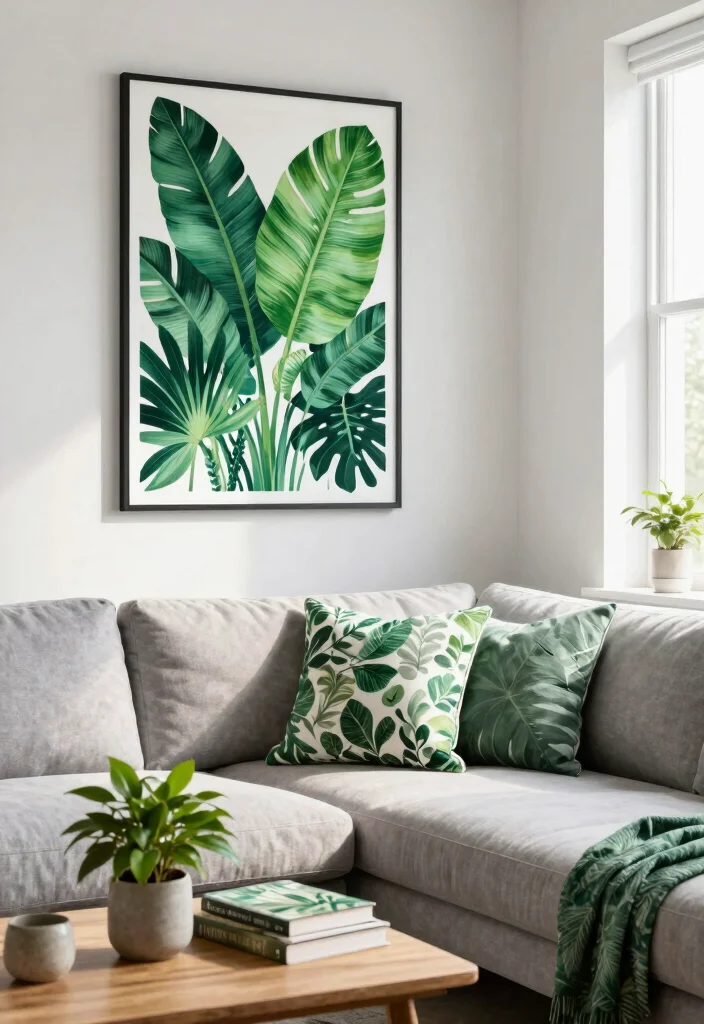 12 Black and Green Living Room Ideas with Bold Contrast 3. Botanical Prints 0
