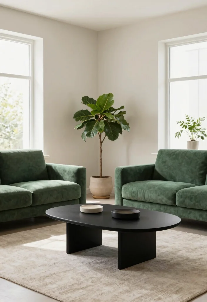 12 Black and Green Living Room Ideas with Bold Contrast 4. Minimalist Black and Green Design 0