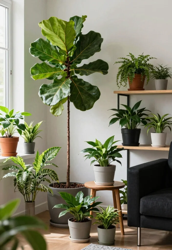 12 Black and Green Living Room Ideas with Bold Contrast 6. Green Plants Galore 0