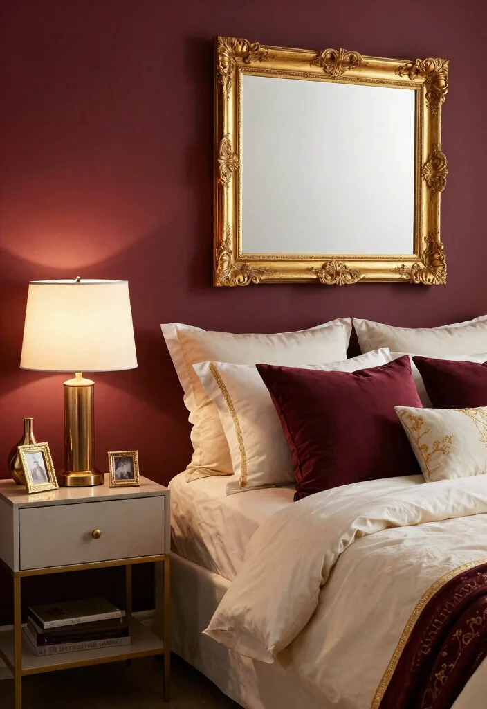 12 Burgundy Bedroom Ideas for a Rich Cozy Mood 1. Burgundy Accent Wall with Gold Accents 0