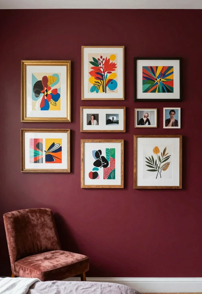 12 Burgundy Bedroom Ideas for a Rich Cozy Mood 6. Incorporate Art for Personal Touch 0