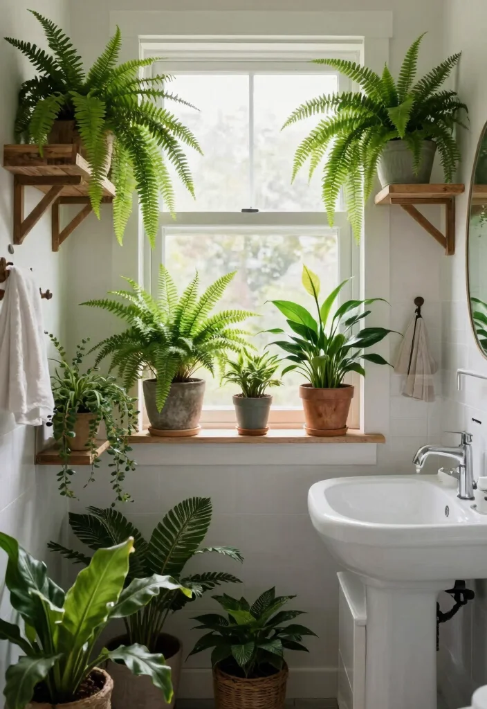 12 Cabin Bathroom Ideas with Rustic Cozy Charm 12. Indoor Plants for a Natural Touch 0