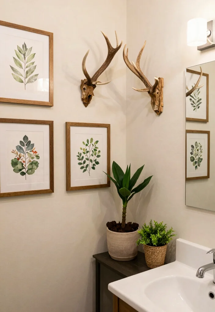 12 Cabin Bathroom Ideas with Rustic Cozy Charm 5. Woodland Themed Decor 0