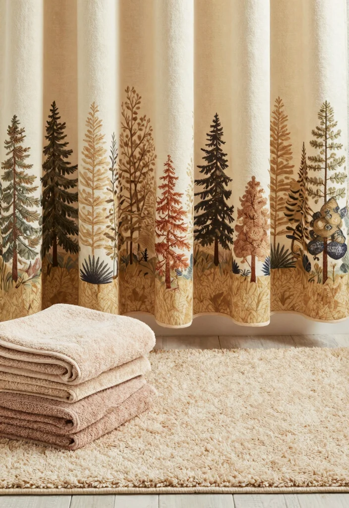 12 Cabin Bathroom Ideas with Rustic Cozy Charm 6. Cozy Textiles and Accessories 0