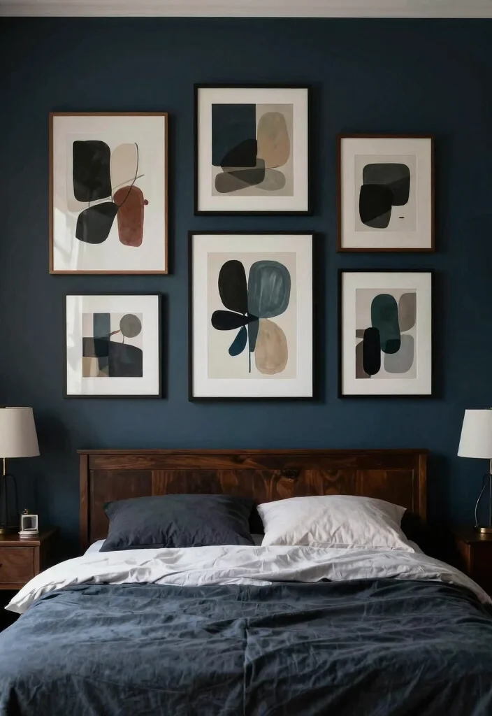 12 Dark Cozy Bedroom Ideas for a Moody Retreat 7. Statement Art Pieces 0