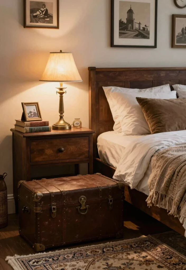 12 Dark Cozy Bedroom Ideas for a Moody Retreat 8. Vintage Finds for Character 0