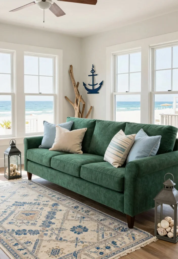 12 Dark Green Sofa Living Room Ideas That Feel Trendy 24 12 Dark Green Sofa Living Room Ideas That Feel Trendy 4. Coastal Calm Dark Green with Nautical Hues 0