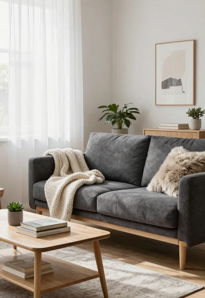 12 Dark Grey Sofa Living Room Ideas with Depth 1. Scandinavian Serenity 0