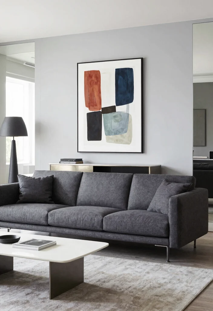 12 Dark Grey Sofa Living Room Ideas with Depth 3. Contemporary Chic 0