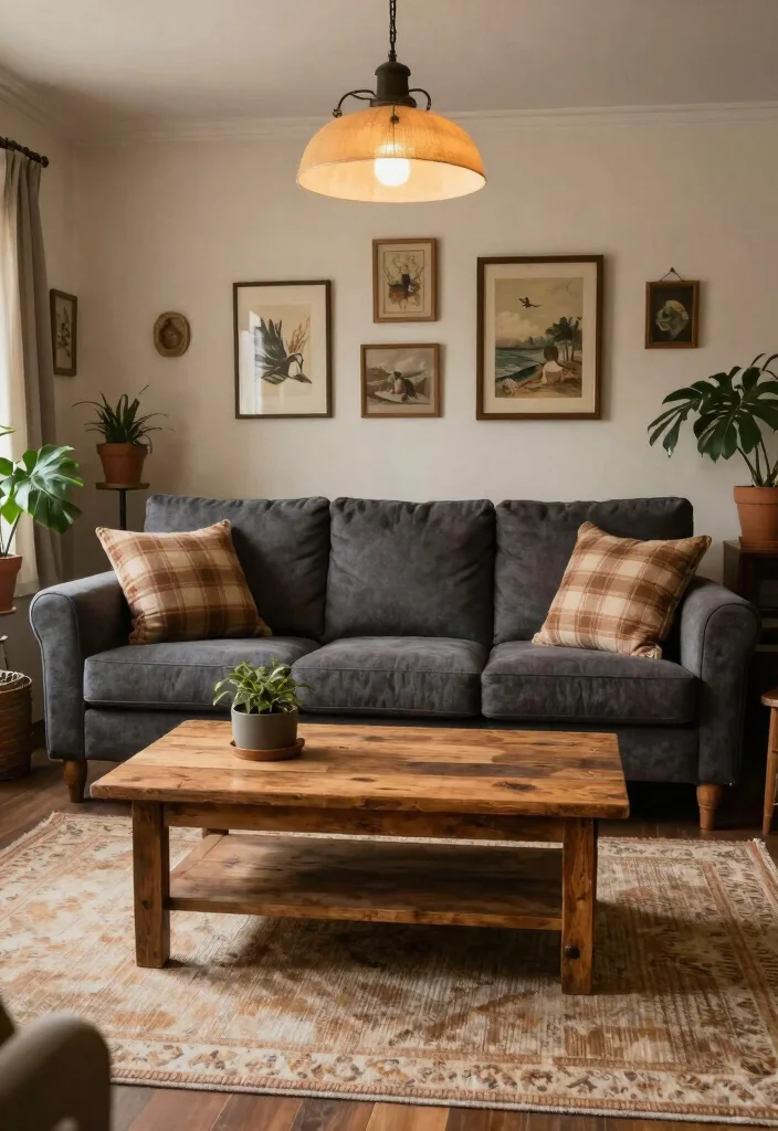 12 Dark Grey Sofa Living Room Ideas with Depth 4. Cozy and Rustic 0