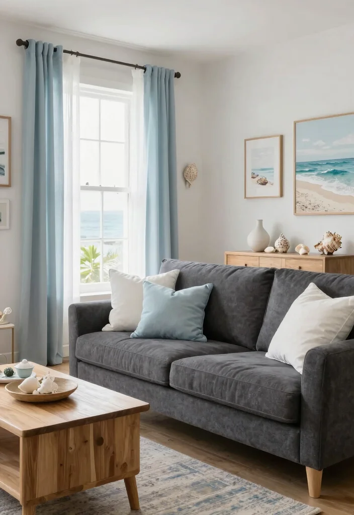 12 Dark Grey Sofa Living Room Ideas with Depth 8. Coastal Calm 0