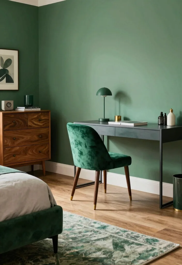 12 Emerald Green Bedroom Ideas That Feel Luxurious 11. Unique Furniture Pieces 0