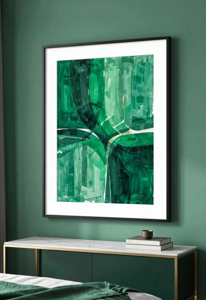 12 Emerald Green Bedroom Ideas That Feel Luxurious 12. Custom Artwork 0