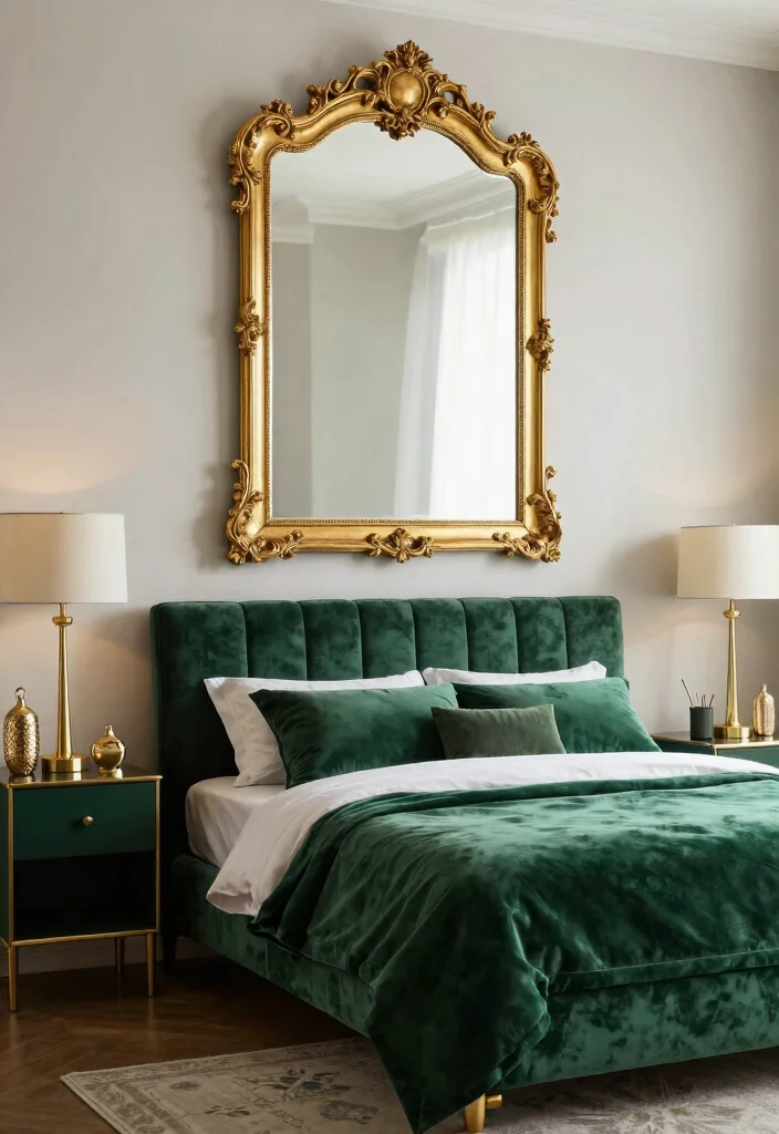 12 Emerald Green Bedroom Ideas That Feel Luxurious 5. Gold and Emerald Accents 0