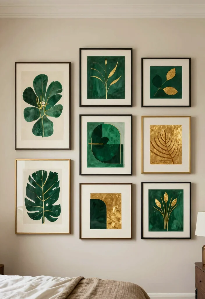 12 Emerald Green Bedroom Ideas That Feel Luxurious 6. Modern Artwork 0