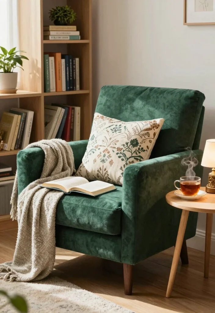 12 Emerald Green Bedroom Ideas That Feel Luxurious 7. Cozy Reading Nook 0
