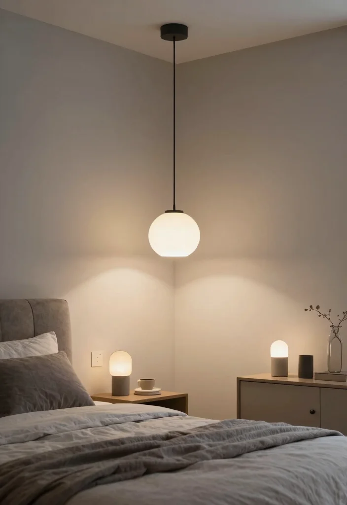 12 Gray and Beige Bedroom Ideas for Soft Neutrals 8. Statement Lighting Fixtures 0