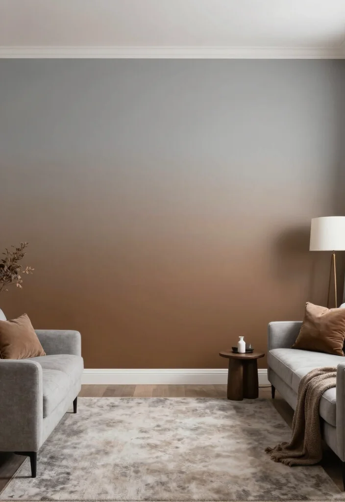 12 Gray and Brown Living Room Ideas That Feel Warm 11. Warm Gradient Wall Paint 0