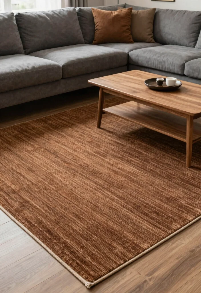 12 Gray and Brown Living Room Ideas That Feel Warm 4. Stylish Area Rugs 0