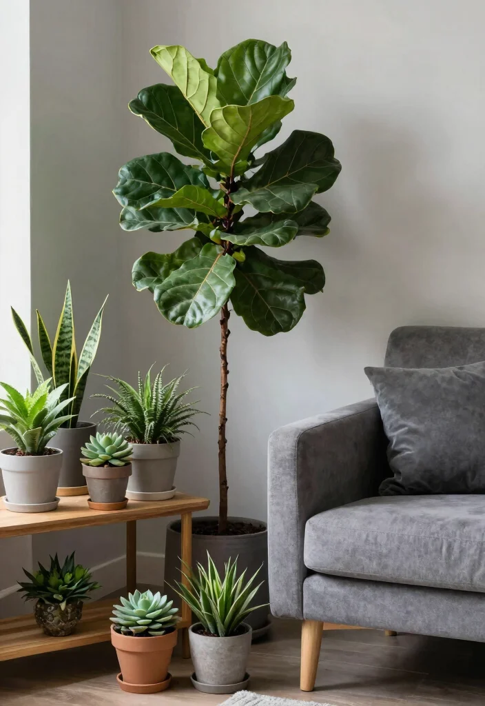 12 Gray and Brown Living Room Ideas That Feel Warm 5. Earthy Green Plants 0