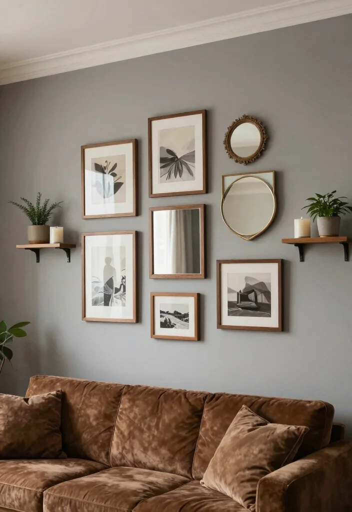 12 Gray and Brown Living Room Ideas That Feel Warm 7. Artful Wall Decor 0
