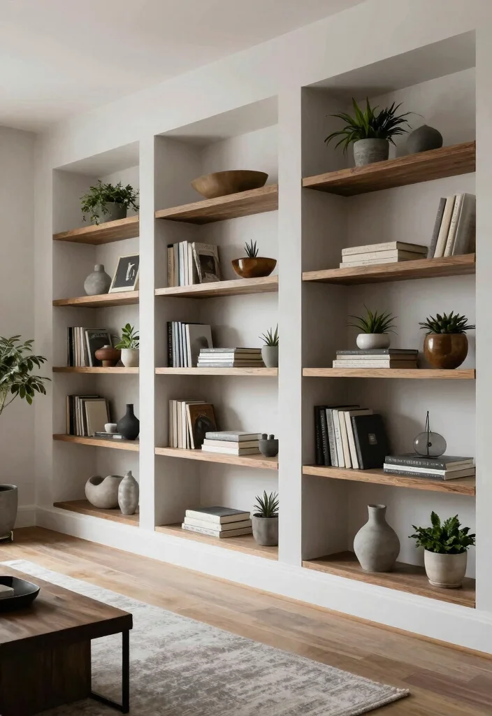 12 Gray and Brown Living Room Ideas That Feel Warm 8. Built in Shelving 0