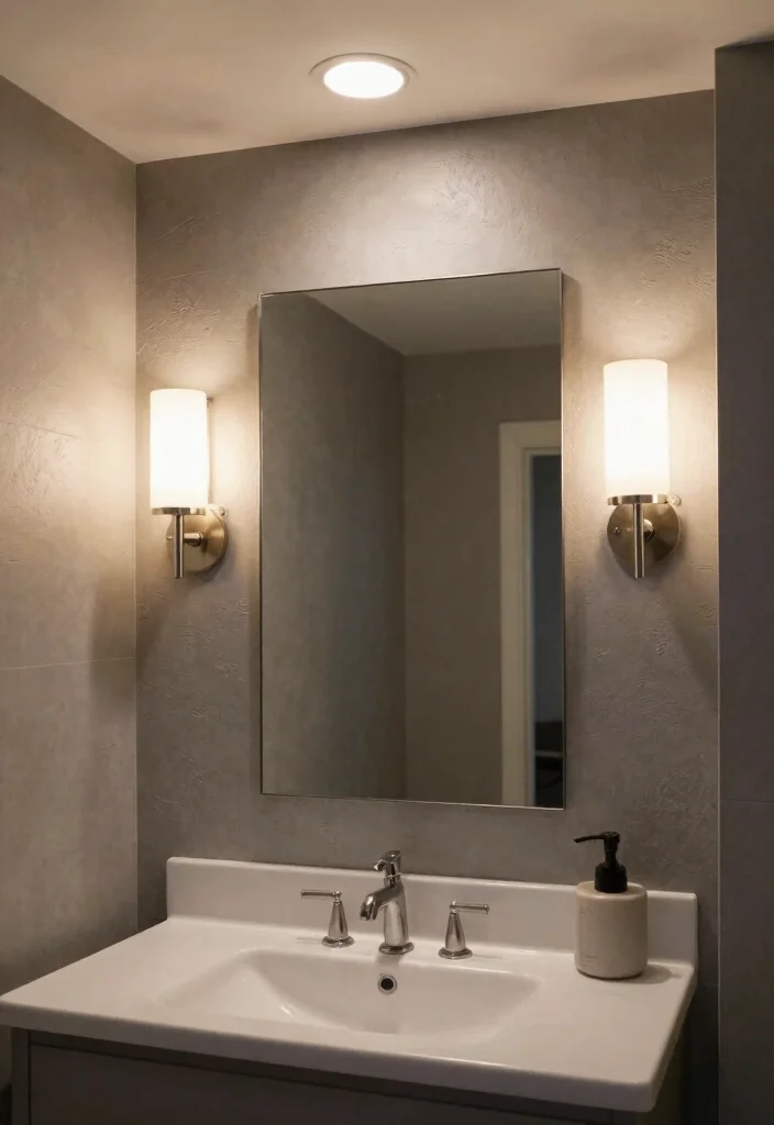 12 Grey Bathroom Ideas That Feel Modern and Timeless 12. Layered Lighting 0