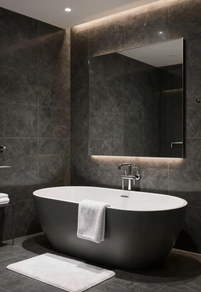 12 Grey Bathroom Ideas That Feel Modern and Timeless 4. Luxurious Dark Grey 0